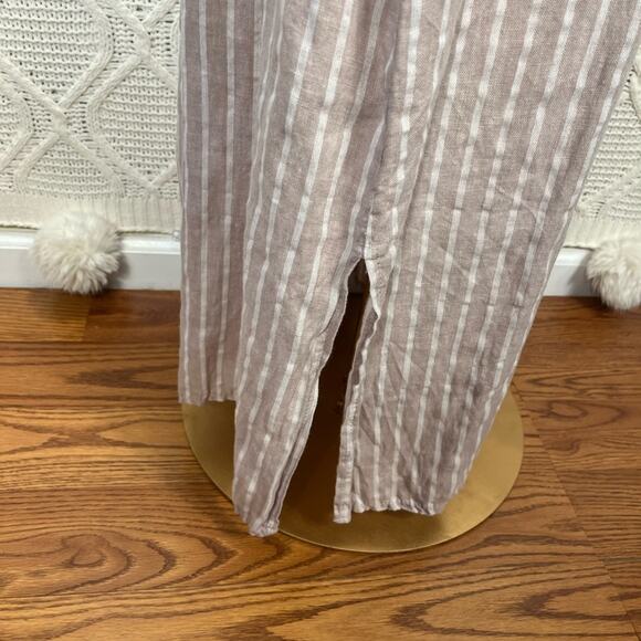 LUNGO L'ARNO | Cream Sleeveless Linen Blend Striped Button Up Maxi Dress - Picture 4 of 8